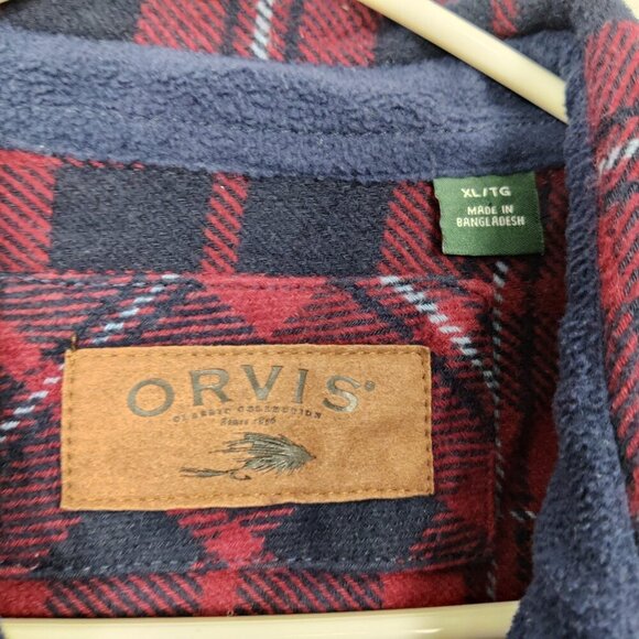 Orvis Men's Button Down Flannel Shirt in Red Blue Size XL 100% Cotton Christmas - Picture 3 of 10